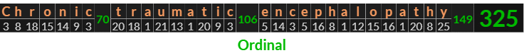 "Chronic traumatic encephalopathy" = 325 (Ordinal)