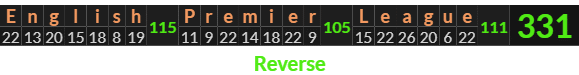 "English Premier League" = 331 (Reverse)