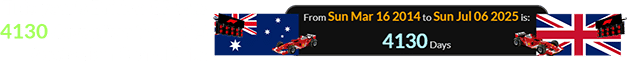 This year’s British GP was 4130 days after the 2014 Australian Grand Prix: