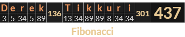 "Derek Tikkuri" = 437 (Fibonacci)