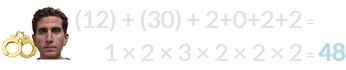 (12) + (30) + 2+0+2+2 = 48 and 1 × 2 × 3 × 2 × 2 × 2 = 48