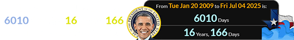 The weekend floods began 6010 days (or 16 years, 166 days) after Obama took office: