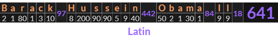 "Barack Hussein Obama II" = 641 (Latin)