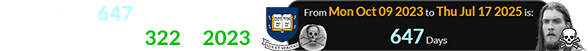 Today is 647 days after Yale University turned 322 in 2023: