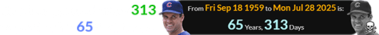 Sandberg passed away 313 days after his 65th birthday: