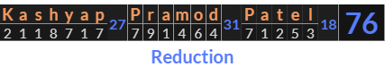 "Kashyap Pramod Patel" = 76 (Reduction)