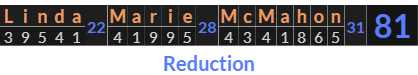 "Linda Marie McMahon" = 81 (Reduction)