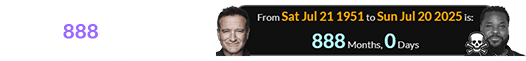 MJW’s death fell a span of exactly 888 months after Robin Williams was born: