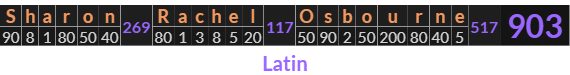 "Sharon Rachel Osbourne" = 903 (Latin)