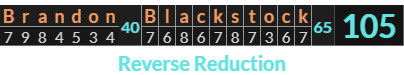 "Brandon Blackstock" = 105 (Reverse Reduction)