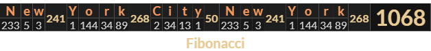 "New York City New York" = 1068 (Fibonacci)