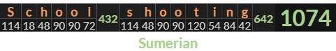 "School shooting" = 1074 (Sumerian)