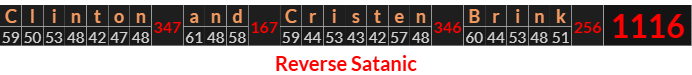 "Clinton and Cristen Brink" = 1116 (Reverse Satanic)