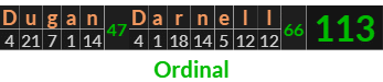 "Dugan Darnell" = 113 (Ordinal)