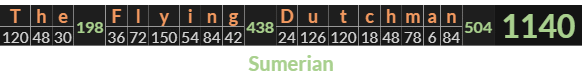 "The Flying Dutchman" = 1140 (Sumerian)
