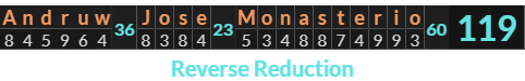 "Andruw Jose Monasterio" = 119 (Reverse Reduction)