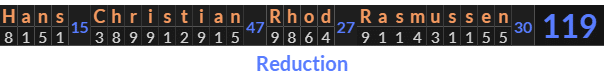 "Hans Christian Rhod Rasmussen" = 119 (Reduction)