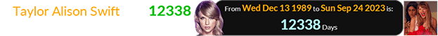 Taylor Alison Swift was 12338 days old for her first Chiefs game: