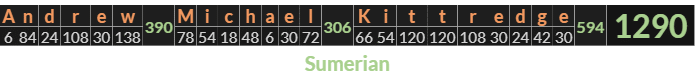 "Andrew Michael Kittredge" = 1290 (Sumerian)