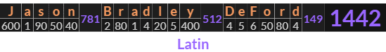 "Jason Bradley DeFord" = 1442 (Latin)