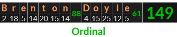 "Brenton Doyle" = 149 (Ordinal)