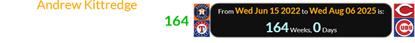 Andrew Kittredge threw an Immaculate Inning exactly 164 weeks after that anomalous game: