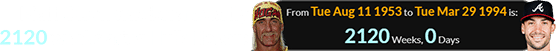 Matt Olson was born exactly 2120 weeks after Hulk Hogan: