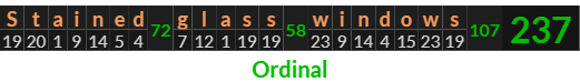 "Stained glass windows" = 237 (Ordinal)