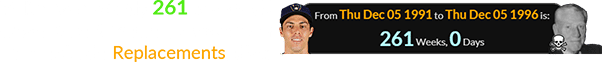 Yelich was exactly 261 weeks old when Robert Brewer, known from the episode Replacements, died: