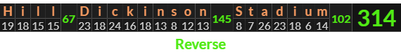 "Hill Dickinson Stadium" = 314 (Reverse)