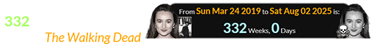She died a span of exactly 332 weeks after she was killed in The Walking Dead:
