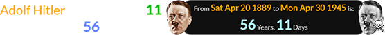 Adolf Hitler died a span of 11 days after his 56th birthday:
