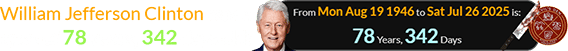 William Jefferson Clinton was a span of 78 years, 342 days old: