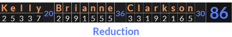 "Kelly Brianne Clarkson" = 86 (Reduction)