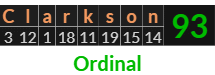 "Clarkson" = 93 (Ordinal)