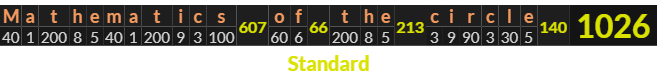 "Mathematics of the circle" = 1026 (Standard)