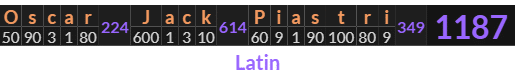 "Oscar Jack Piastri" = 1187 (Latin)