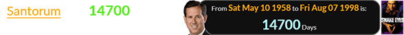 Santorum was 14700 days old when Santoro hit the big screen:
