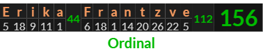 "Erika Frantzve" = 156 (Ordinal)