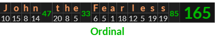 "John the Fearless" = 165 (Ordinal)