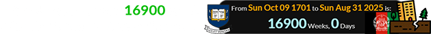 Sunday was exactly 16900 weeks after the founding of Yale University: