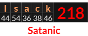 "Isack" = 218 (Satanic)
