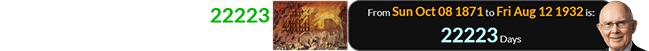 Dallin Oaks was born 22223 days after the Great Chicago Fire: