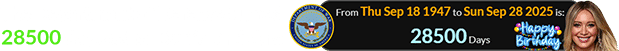 The Department of Defense turned 28500 days old on Duff’s birthday: