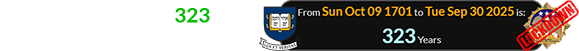 Yale University is still 323 years old for another couple of weeks: