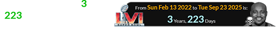 It was also a span of 3 years, 223 days after the Bengals played in the Super Bowl: