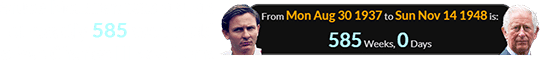 Bruce McLaren was a span of exactly 585 weeks old when Charles III was born: