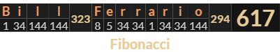 "Bill Ferrario" = 617 (Fibonacci)