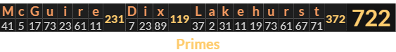 "McGuire Dix Lakehurst" = 722 (Primes)