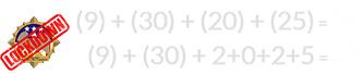 (9) + (30) + (20) + (25) = 84 and (9) + (30) + 2+0+2+5 = 48
